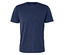 Dunkelblaues, meliertes T-Shirt mit Rundhalsausschnitt und kurzen Ärmeln.