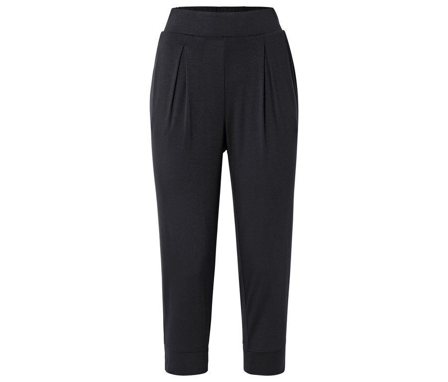 Schwarze Hose mit elastischem Bund und gerafften Details.