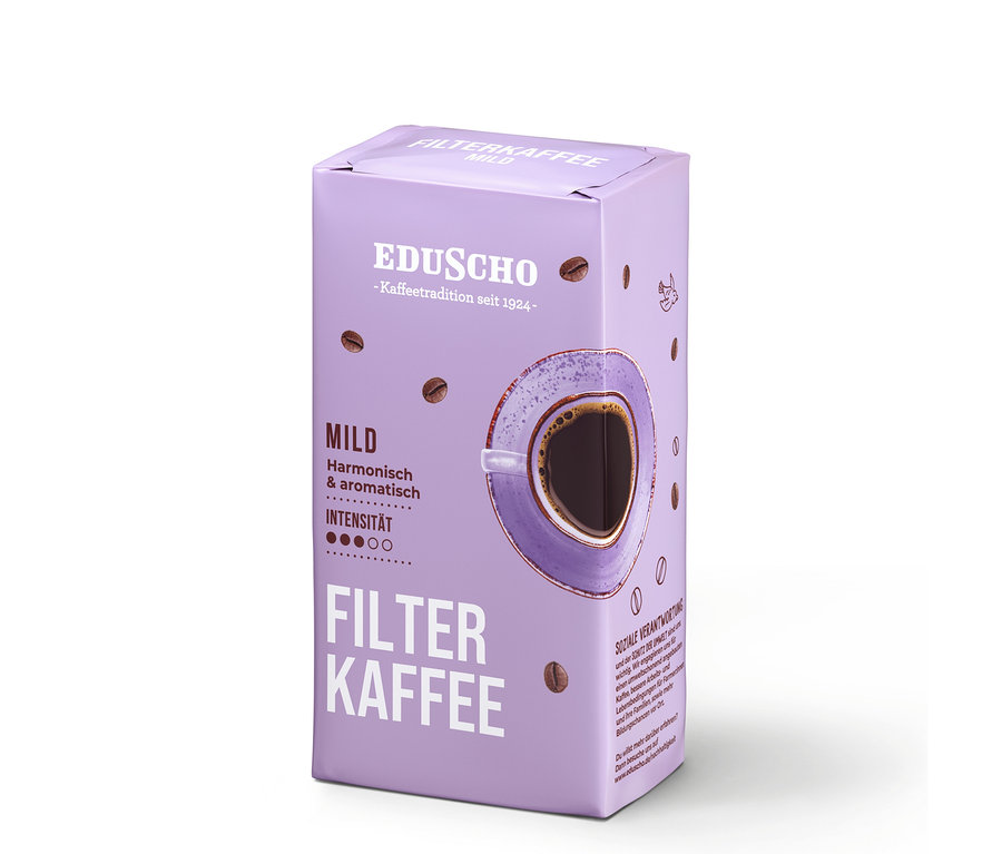 Eine Packung Eduscho Filterkaffee Mild, gemahlen.