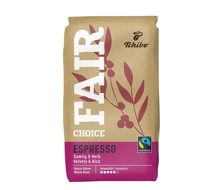 Eine Packung Fair Choice Espresso - 1 kg Ganze Bohne.