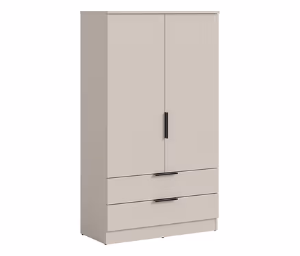 Beiger xonox Wäscheschrank »Nordic« mit zwei Türen oben und zwei Schubladen unten, alle mit schwarzen Griffen.