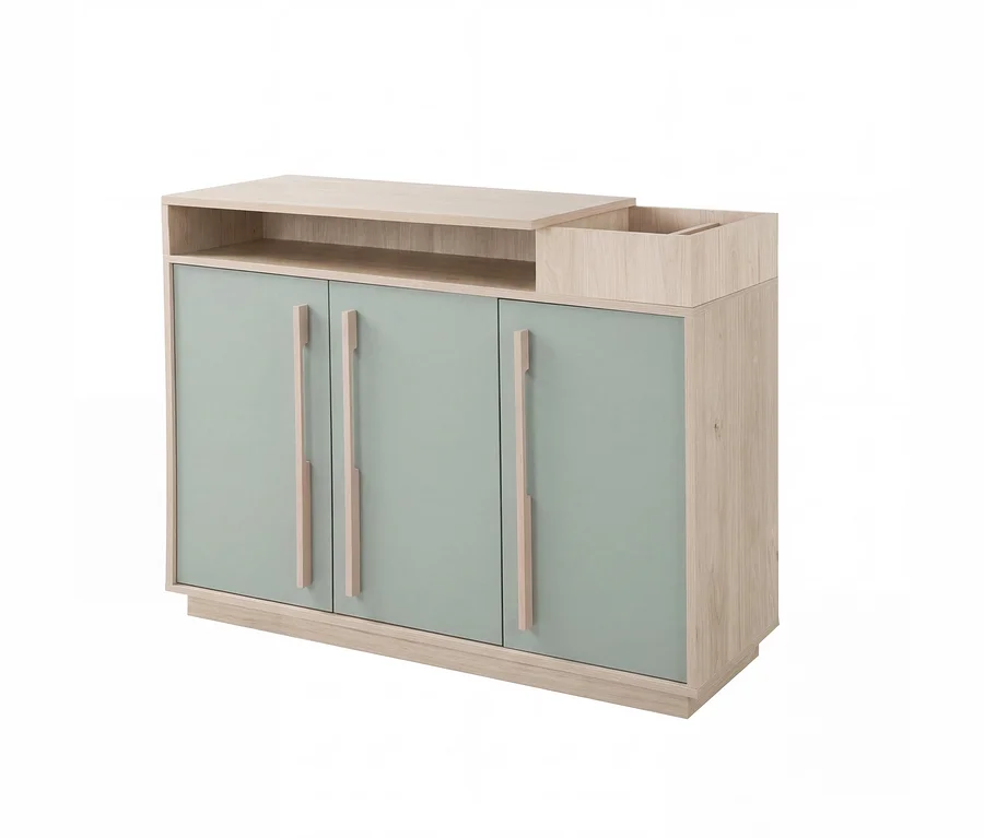 Roba Wickelkommode »Selva« in Reed Green und Virginia Chestnut, mit drei Türen, offener Ablage und Wickelaufsatz.