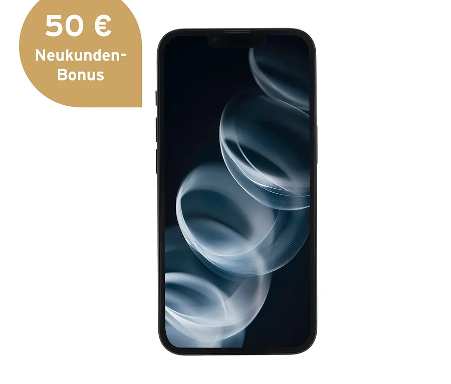 Schwarzes Smartphone mit abstraktem Design auf dem Bildschirm.