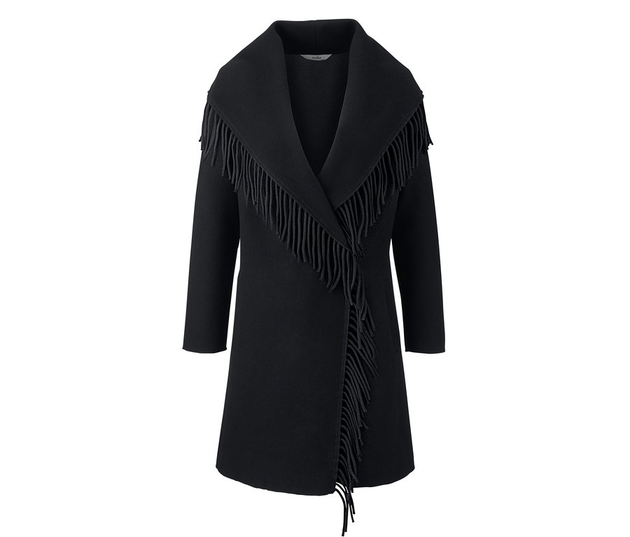 Schwarze Fransen-Strickjacke.