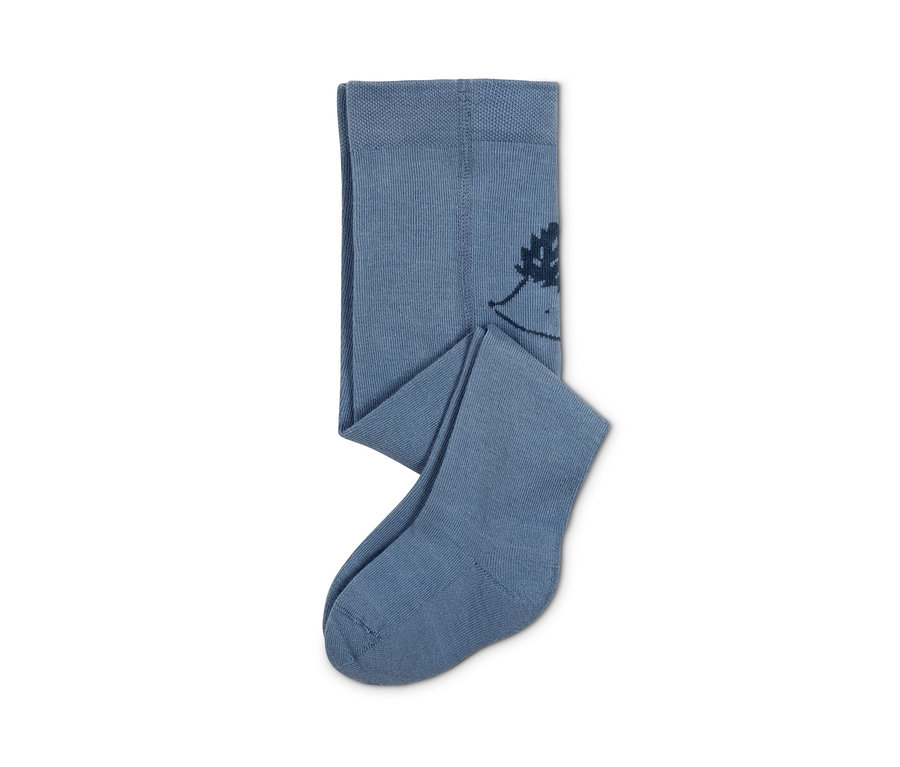 Eine blaue Strumpfhose mit Aufdruck.