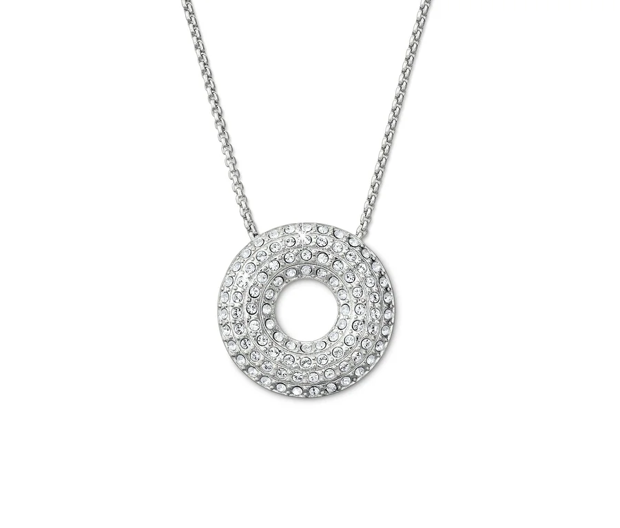 Silberne Kette Sparkle Donut mit rundem Anhänger, der mit kleinen Strasssteinen besetzt ist.