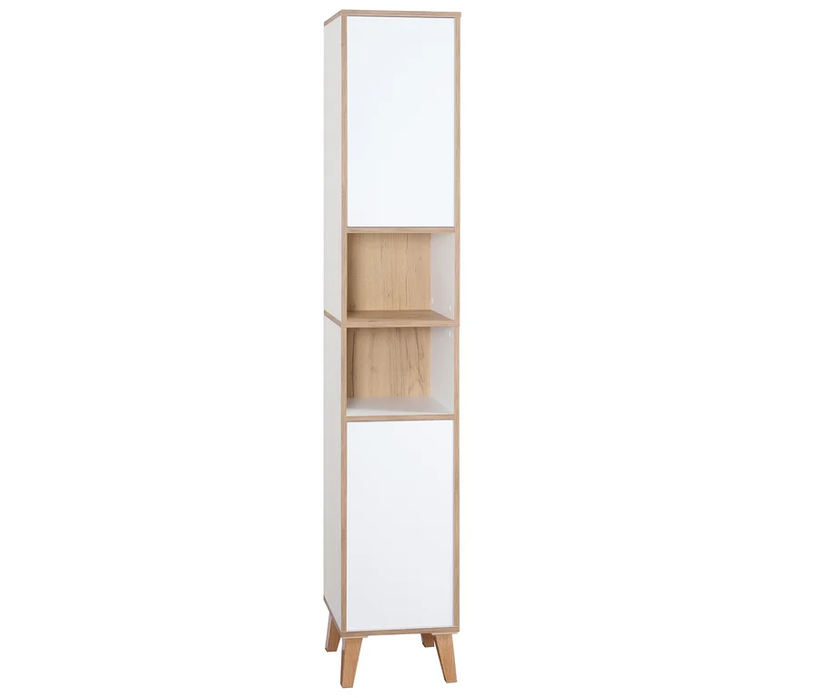 Der Roba Hochschrank »Morena« ist grau mit Artisan-Eiche, hat 2 Türen und 2 offene Fächer.