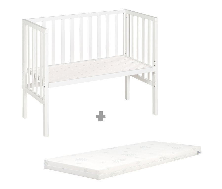 Weißes roba 2-in-1-Beistellbett »safe asleep®« mit Matratze.