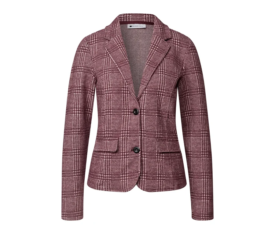 Bordeauxroter Street One Blazer mit dezentem Karomuster, zwei schwarzen Knöpfen und zwei Pattentaschen vorne.