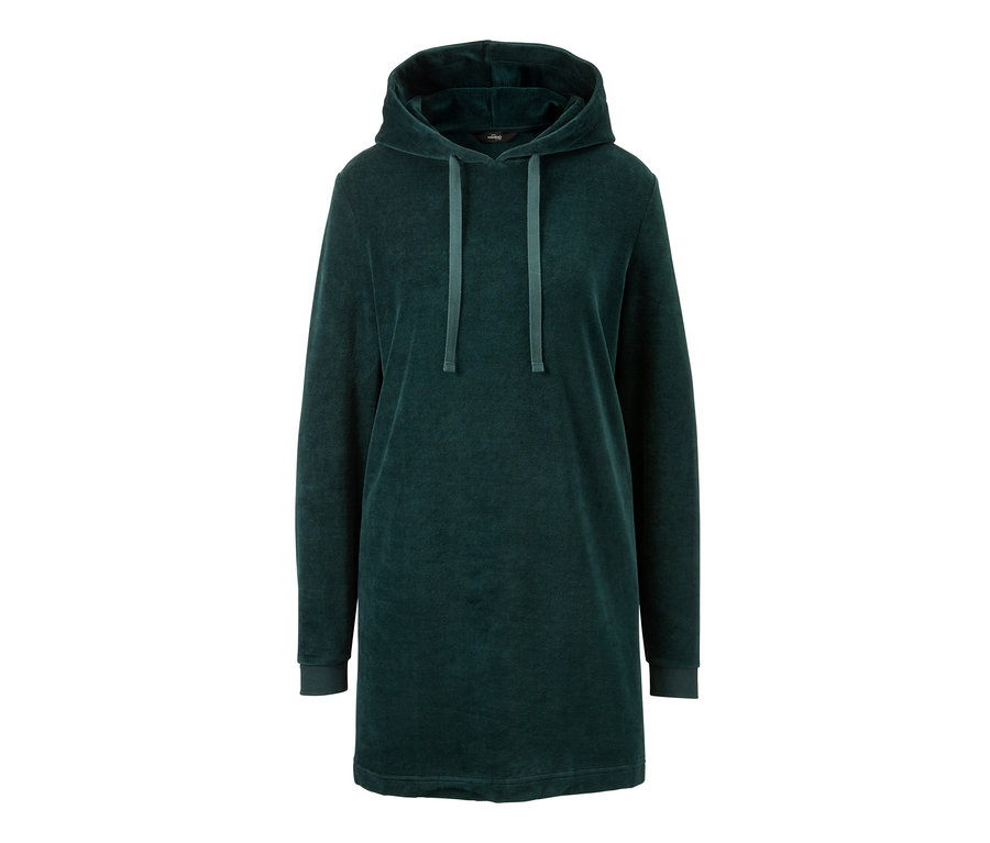 Ein grüner Nicki-Kuschelsweater mit Kapuze.