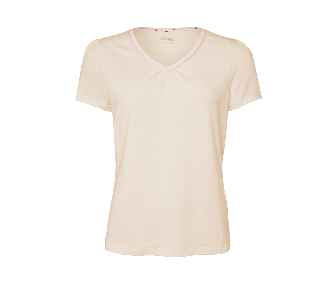 Cremefarbenes T-Shirt mit kurzen Ärmeln, 3/4-Pyjama.