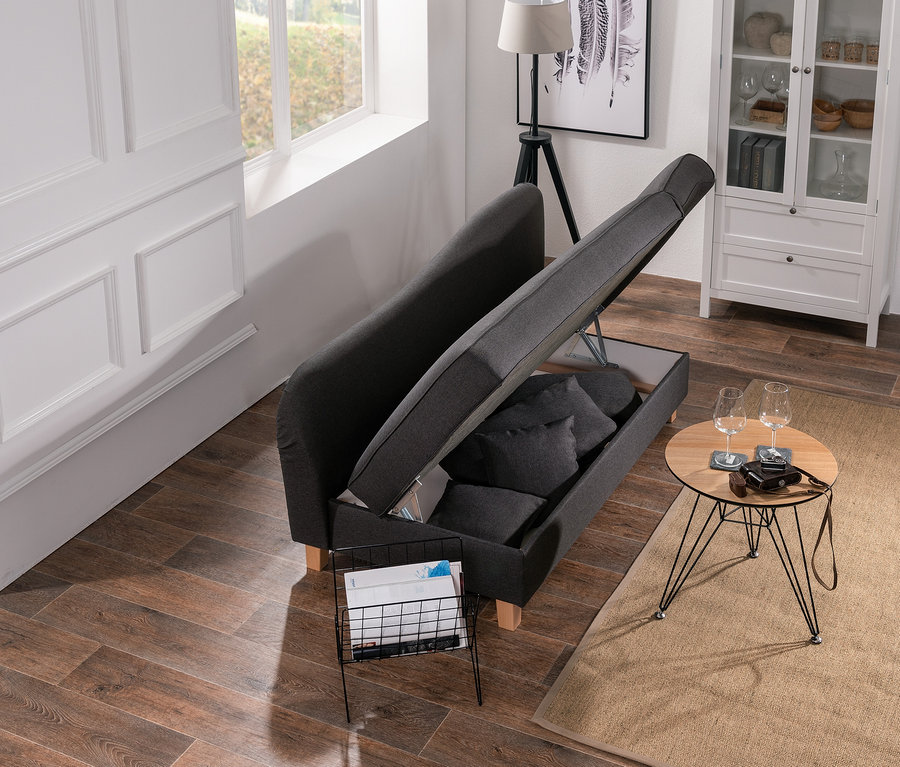 Graue Recamiere »Saturn« mit Stauraum, rechts.