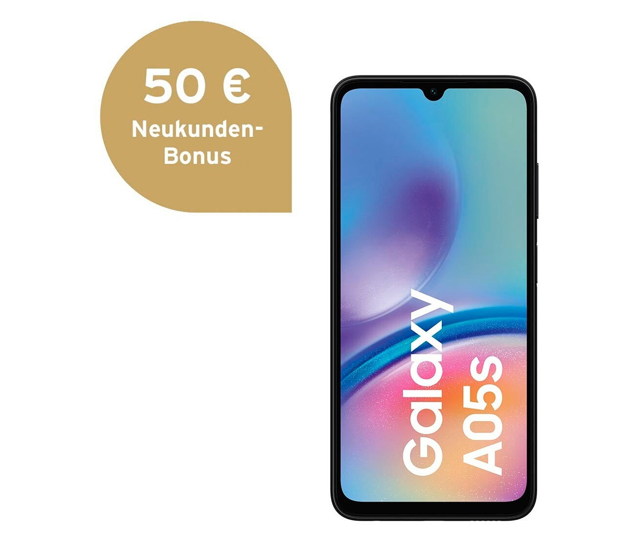 Schwarzes Samsung Galaxy A05s LTE 64GB Handy mit farbigem Display.