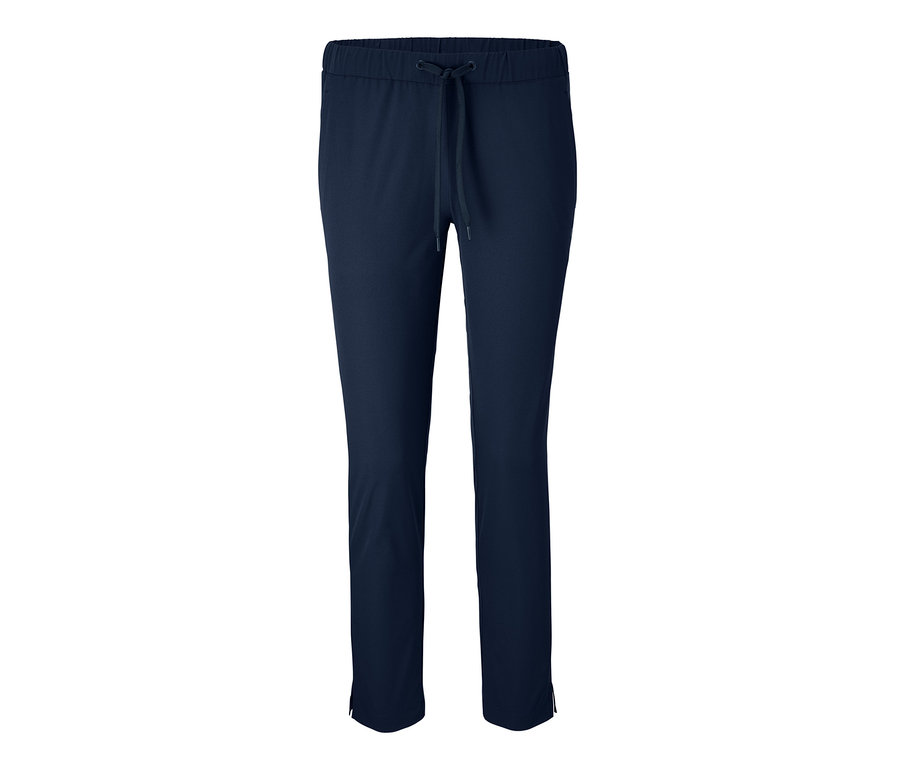 Eine marineblaue Softshell-Joggpants mit Kordelzug in der Taille.
