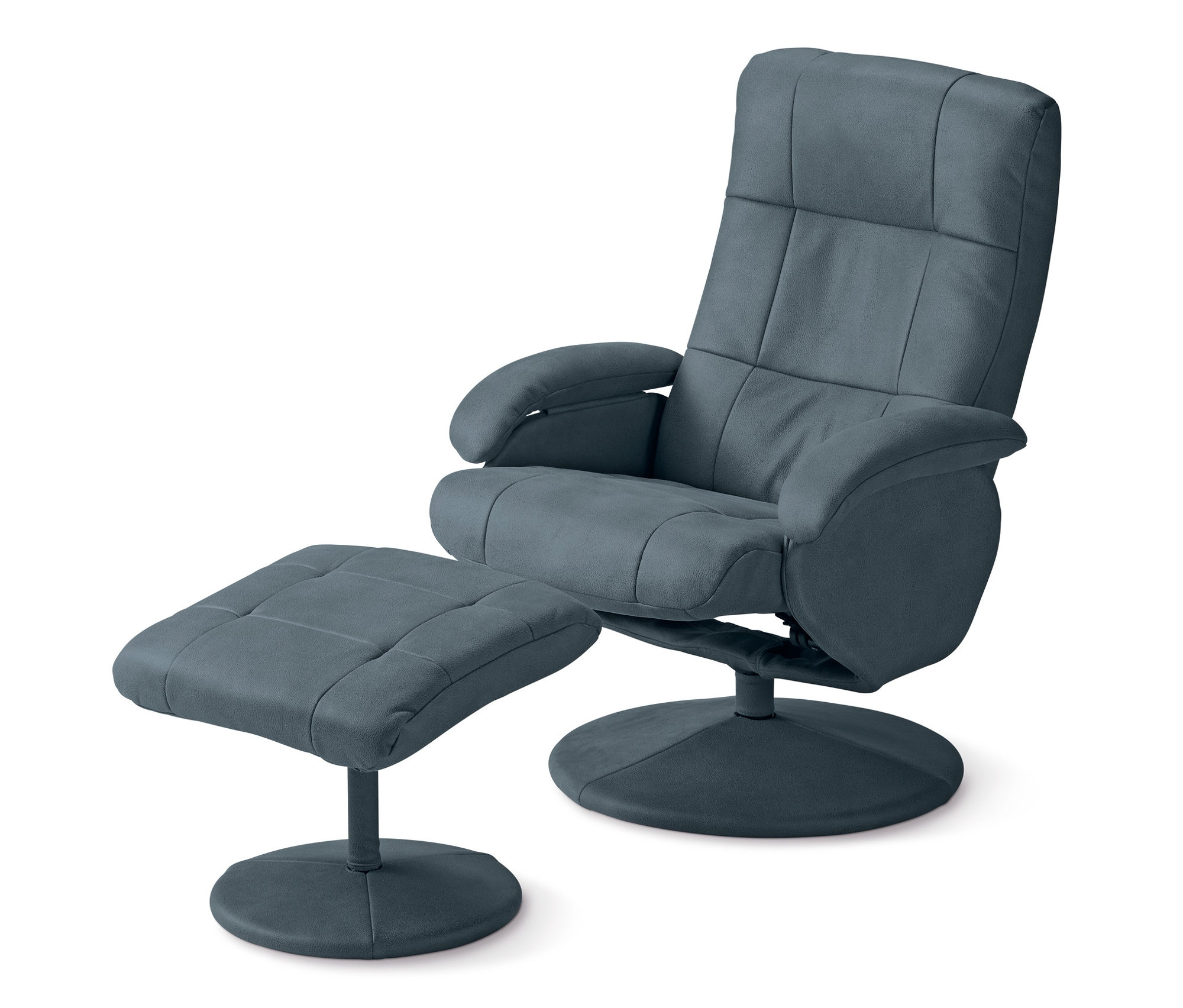 Ein grauer Massagesessel »Alpha 7070« mit Fußstütze auf weißem Hintergrund.