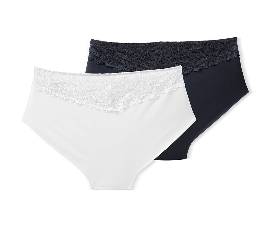 Zwei Magic-Cut-Pantys, eine weiß, eine marineblau.