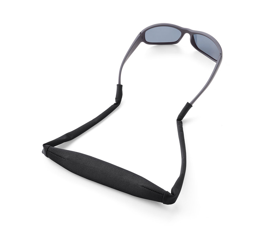 Graue Sportbrille mit Neopren-Sportbrillenband.
