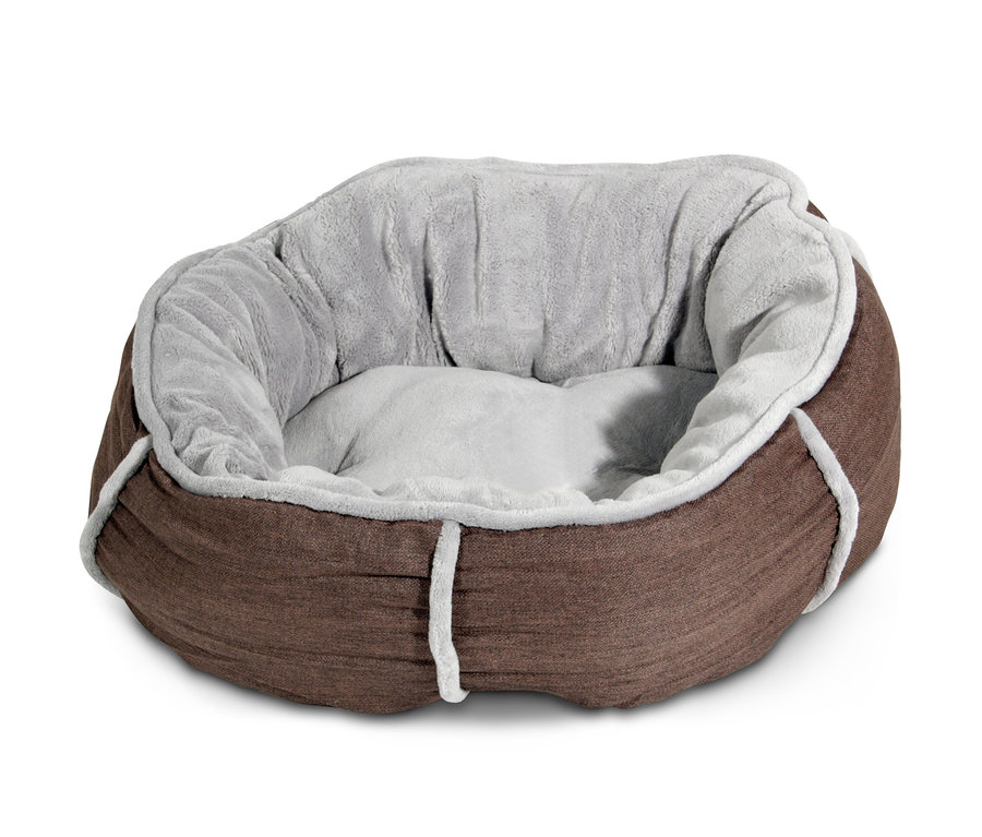 Braunes Hundebett »Linette« mit grauem Plüschfutter.