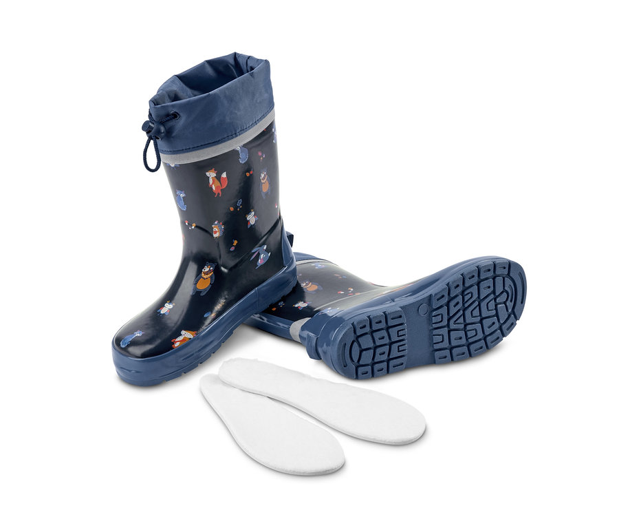 Dunkelblaue Gummistiefel mit Alloverprint und Einlegesohlen.