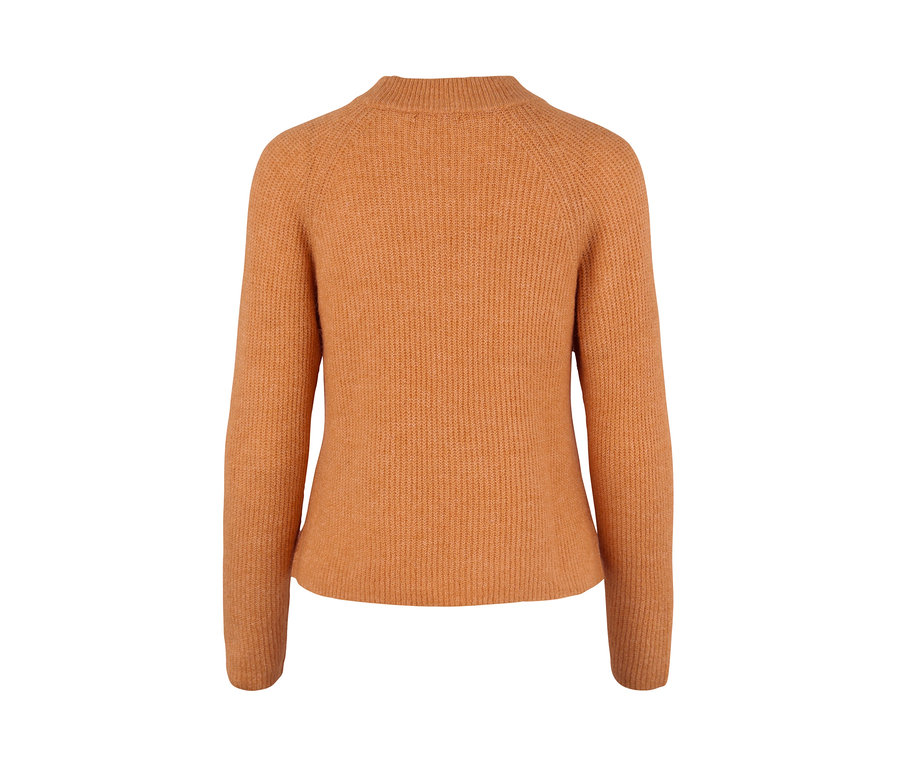 Oranger Grobstrickpullover.