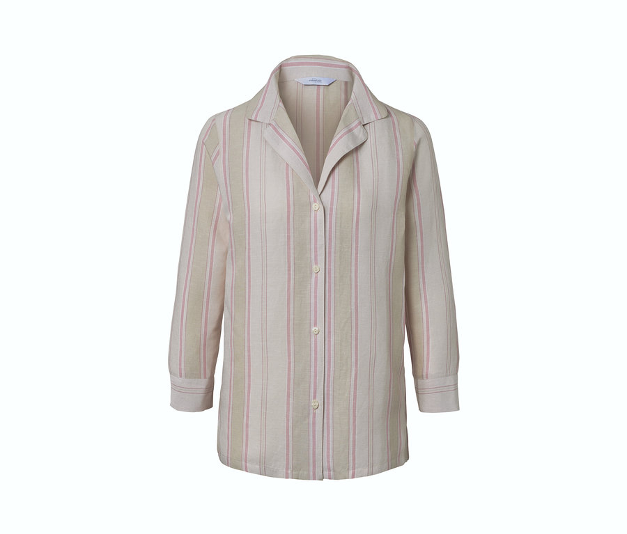 Gestreifter Leinen-Pyjama in Rosa und Beige.