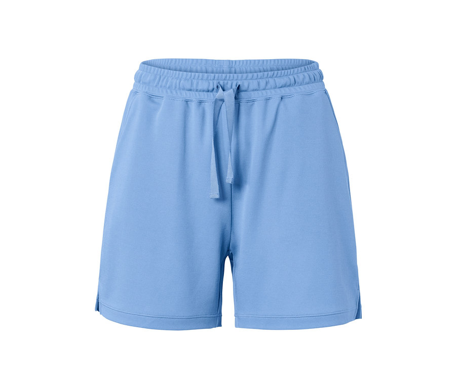 Blaue, kurze Piqué-Hausanzugshose.
