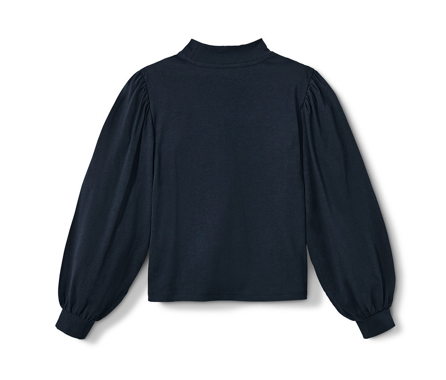 Dunkelblaues Langarmshirt mit Puffärmeln.