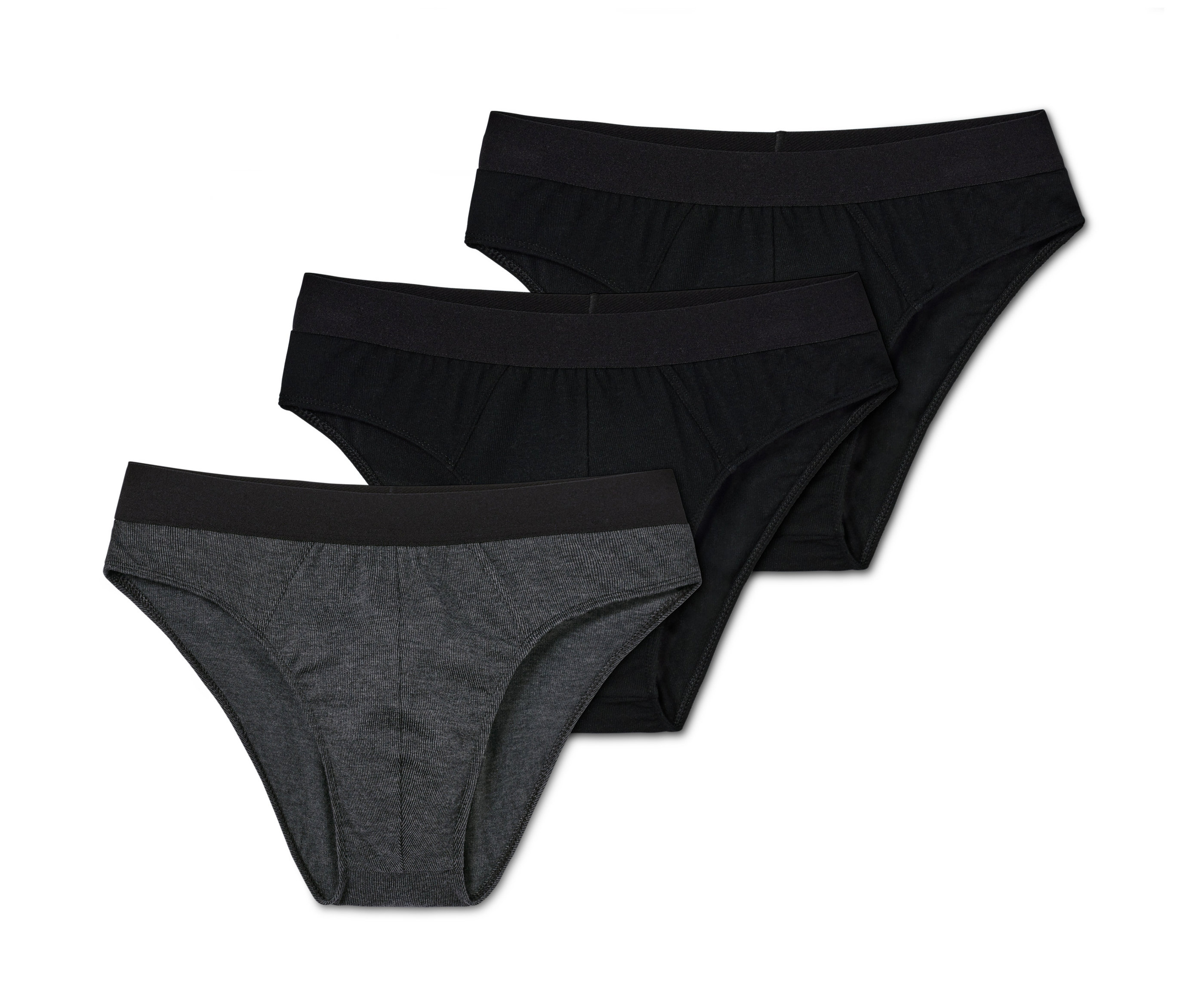 Drei Slips mit Modal, einer grau und zwei schwarz.