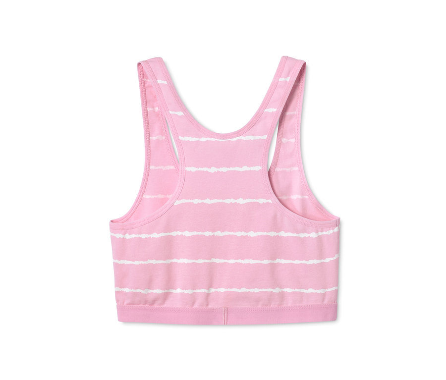 Rosa 3 Bustiers aus Bio-Baumwolle mit weißen Streifen.