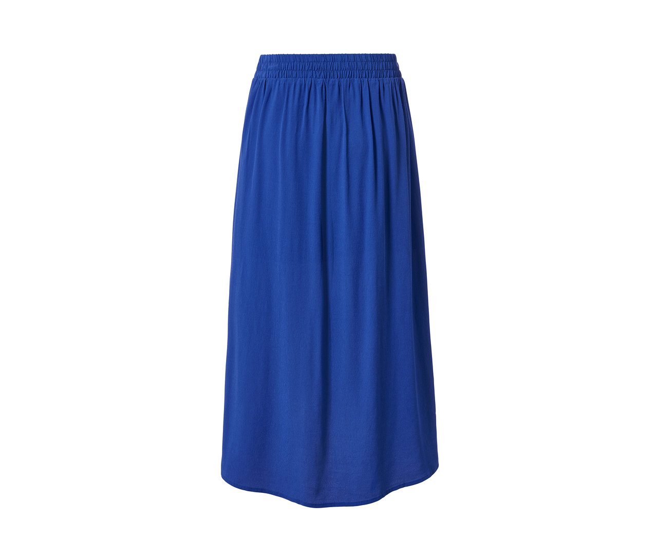 Blauer Rock mit Schlitz.