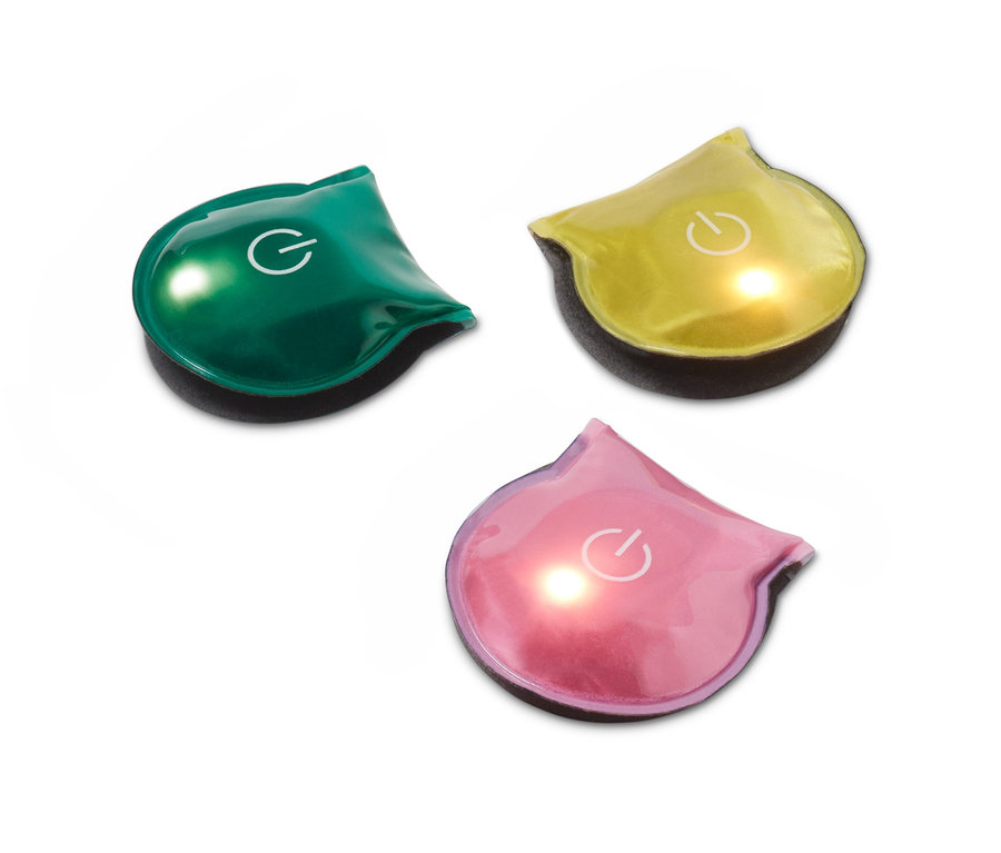 Ein grünes, ein gelbes und ein pinkes 3 LED-Magnet-Lichter.