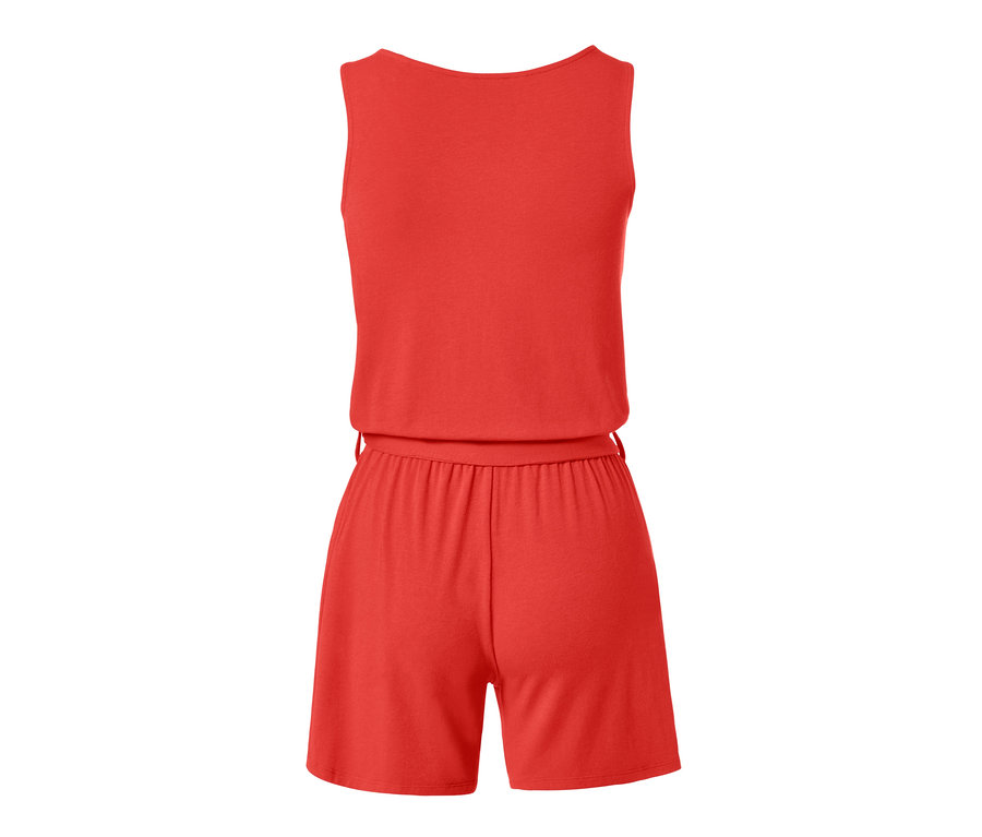 Rückansicht eines orangefarbenen Jumpsuit-Pyjamas.