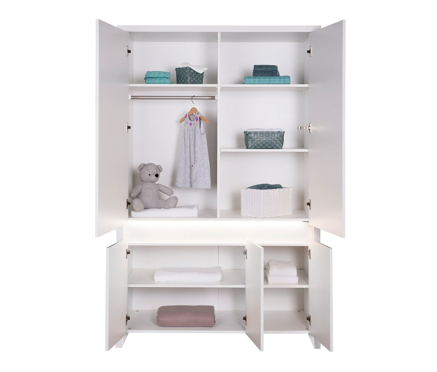 Offener, weißer Schardt Schrank »Planet White«, 5-türig, mit Schardt Kinderzimmer-Set »Planet White«, 3-teilig.