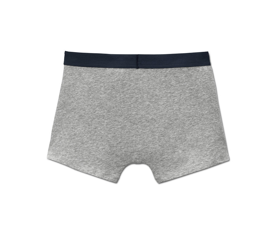 Graue 5er-Slipboxer mit marineblauem Bund.