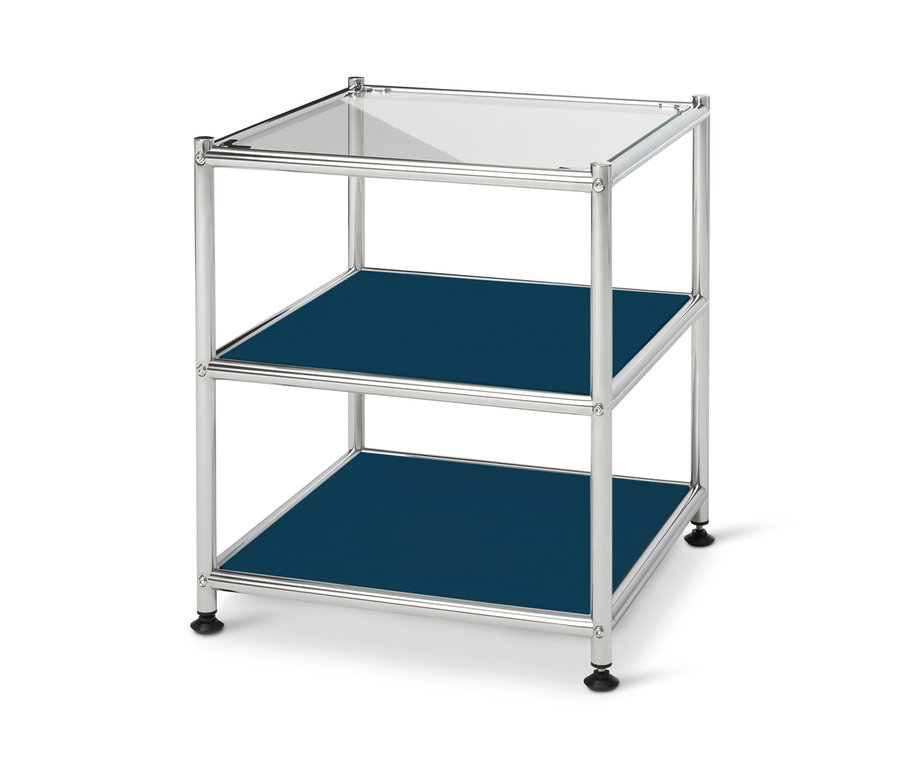 Blauer Beistelltisch Metall »CN3« mit Glasoberfläche.