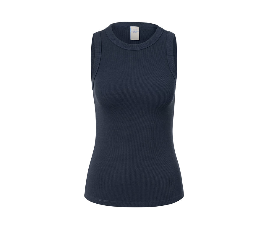 Ein dunkelblaues Sporttop aus einem 2er Set.