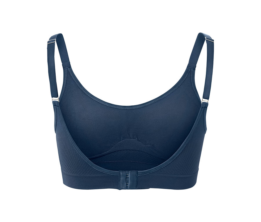 Detailaufnahme von einem dunkelblauen Seamless-Sport-BH.