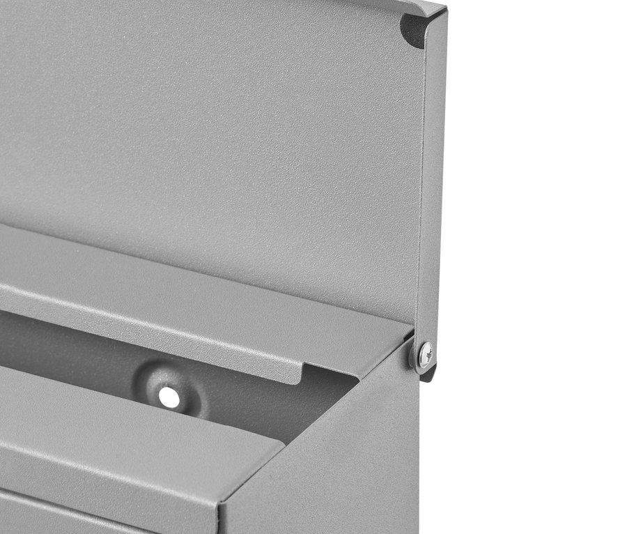 Detailansicht eines grauen AMARE Briefkastens mit Zeitungsfach.