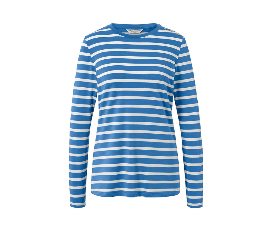 Gestreiftes Langarmshirt in Blau und Weiß.
