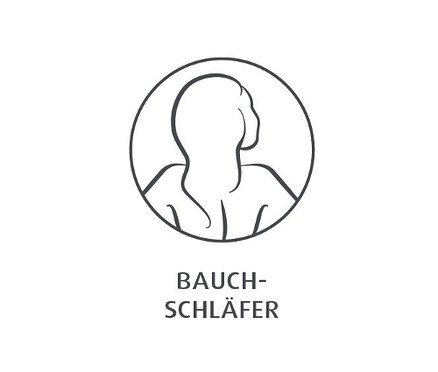 Illustration einer Person, die auf dem Bauch liegt, darunter der Text Bauchschläfer. Geeignet für TEMPUR® All-Around SmartCool™ Schlafkissen.