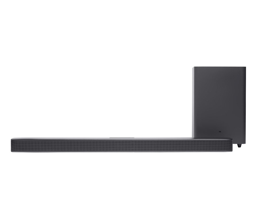 Schwarze JBL Bar 2.1 Deep Bass Soundbar mit kabellosem Subwoofer, Bluetooth und HDMI.