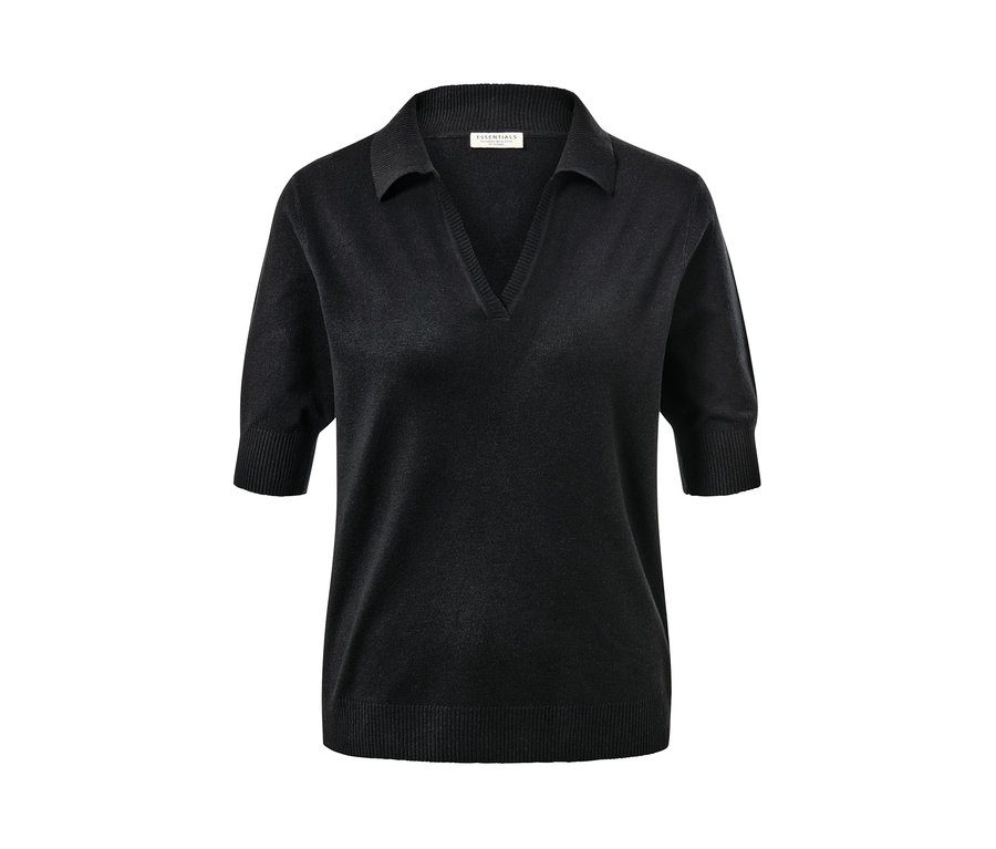 Schwarzes Feinstrick-Poloshirt.