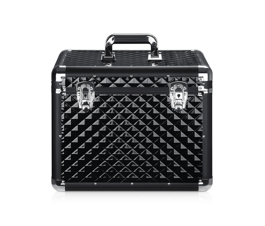 Schwarze Navaris Pferde-Putzbox mit Griff und silberner Hardware.
