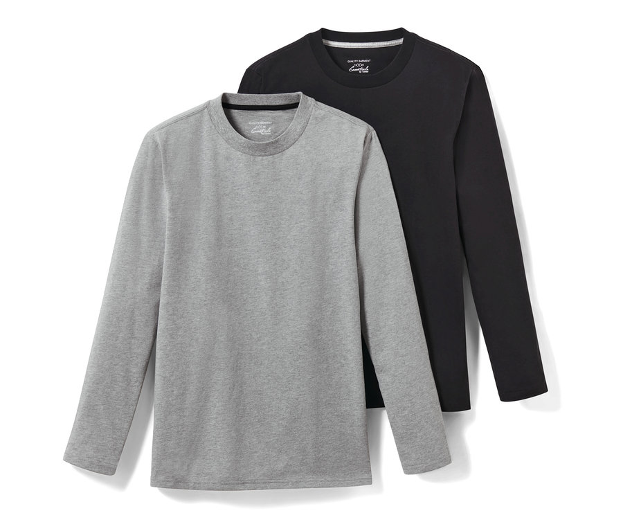 Zwei Langarmshirts, eins grau und eins schwarz.