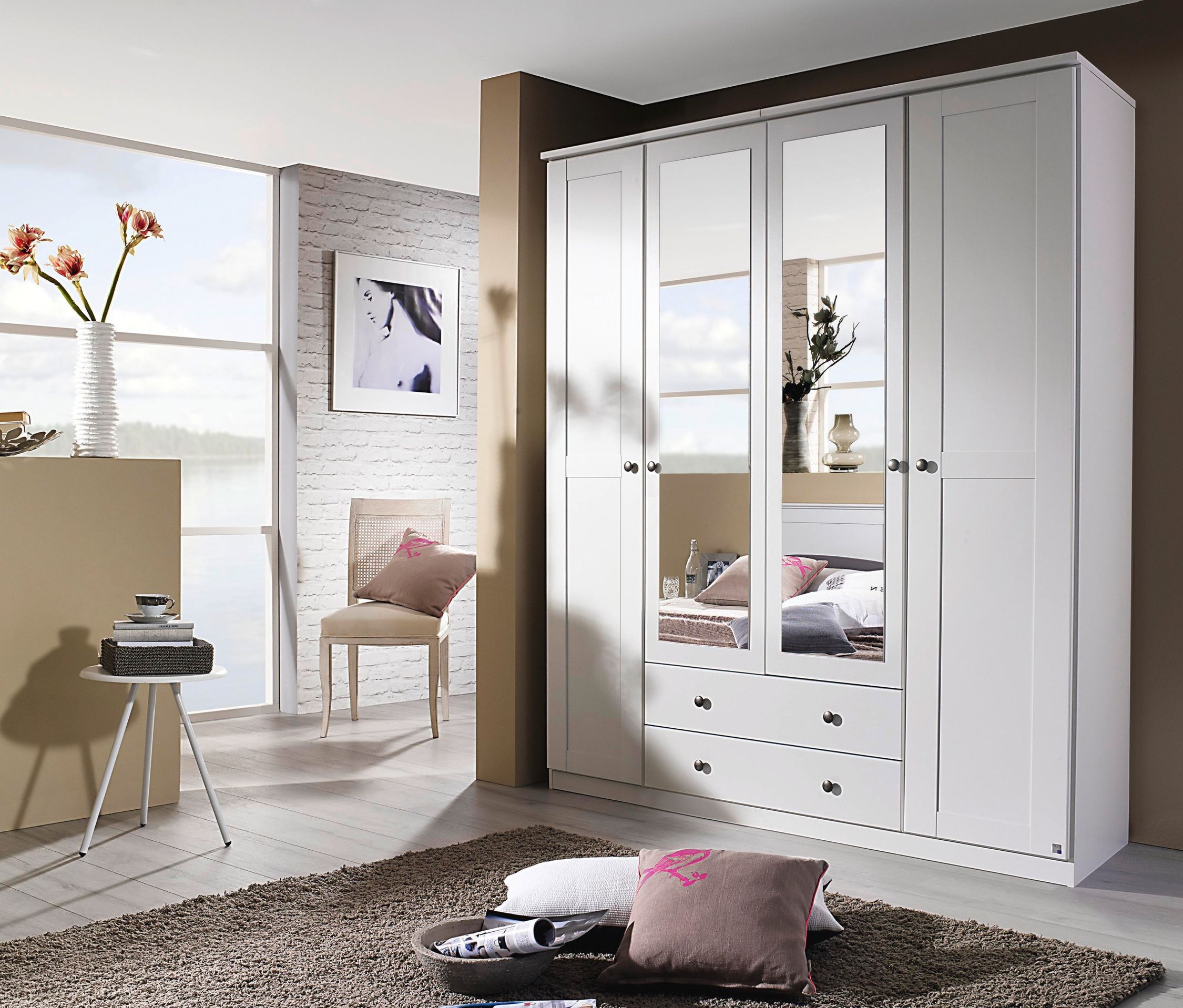 Thumbnail - rauch Kleiderschrank »Rosenheim« - 181x56x212cm - weiß - Holz / Glas / Metall