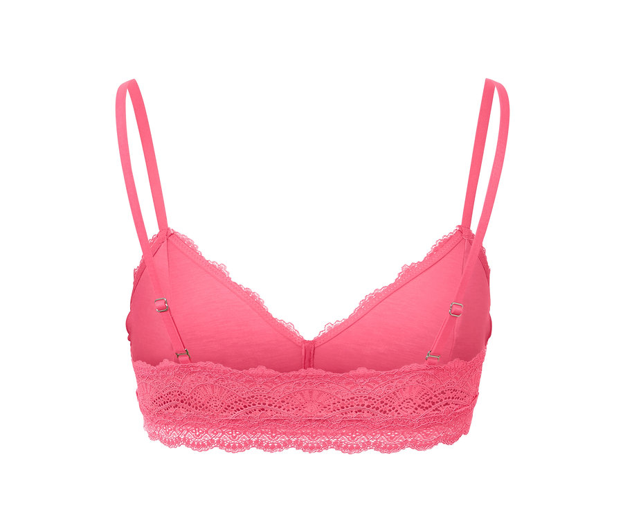 Nahaufnahme eines pinkfarbenen Spitzen-Bustiers.