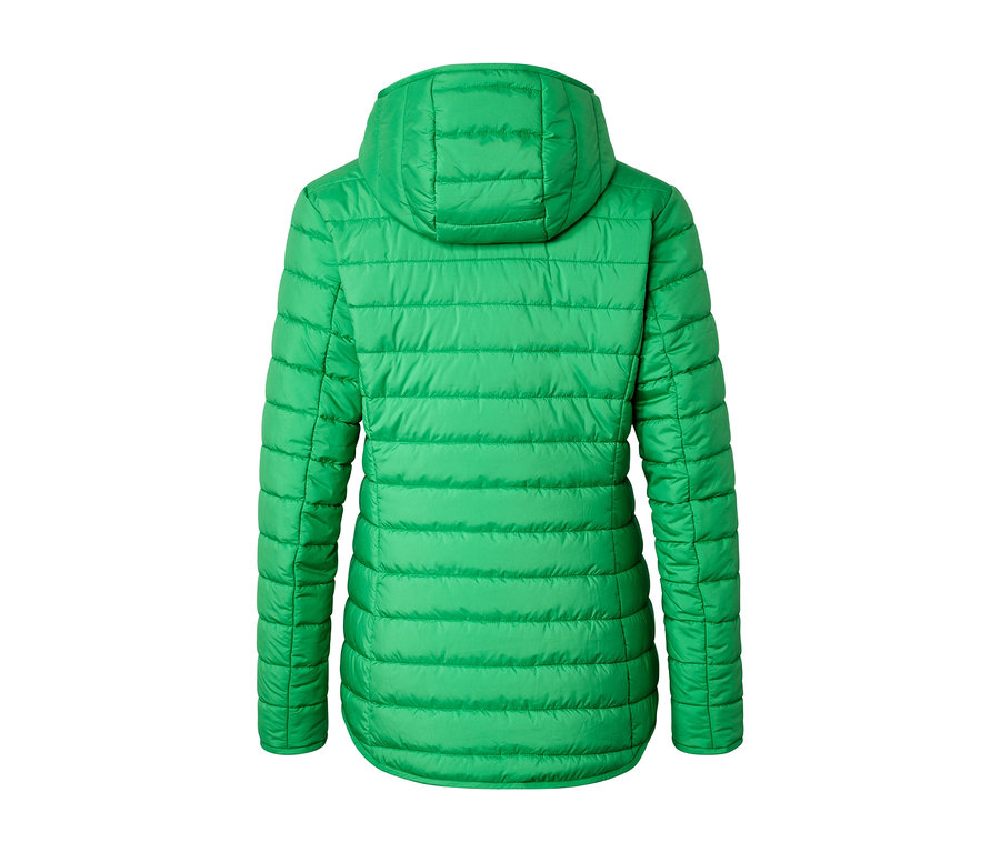 Rückansicht der wasserdichten Wende-Steppjacke, grün.
