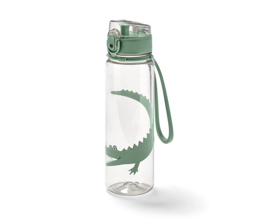 Beige Trinkflasche mit Krokodilprint.