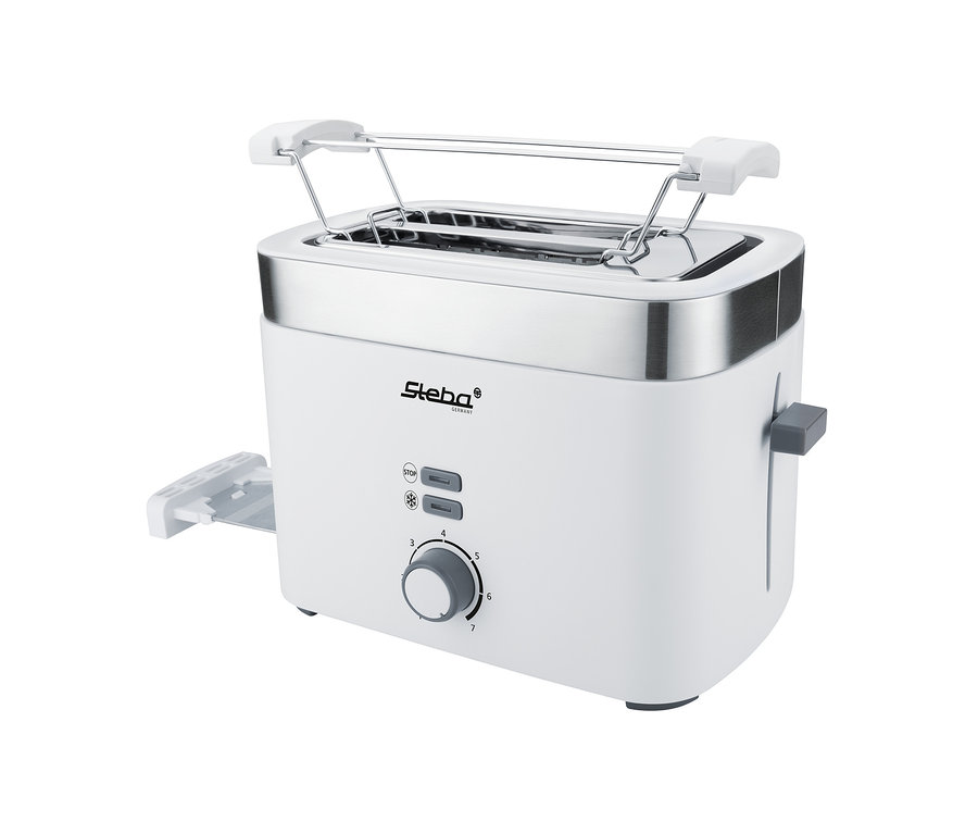 Weißer Steba Toaster »TO 10 BIANCO« mit Edelstahloberseite.