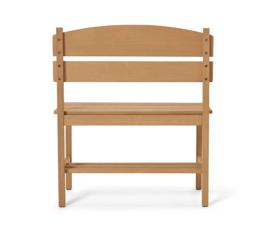 Kleine Gartenbank mit Ablage.